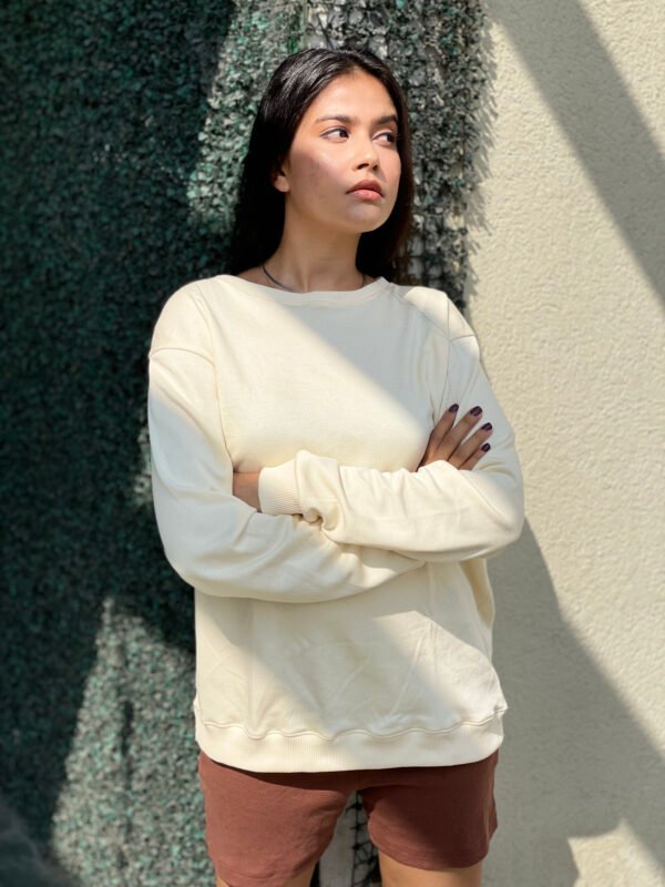 Women's oversized beige solid T-shirt - Image 4